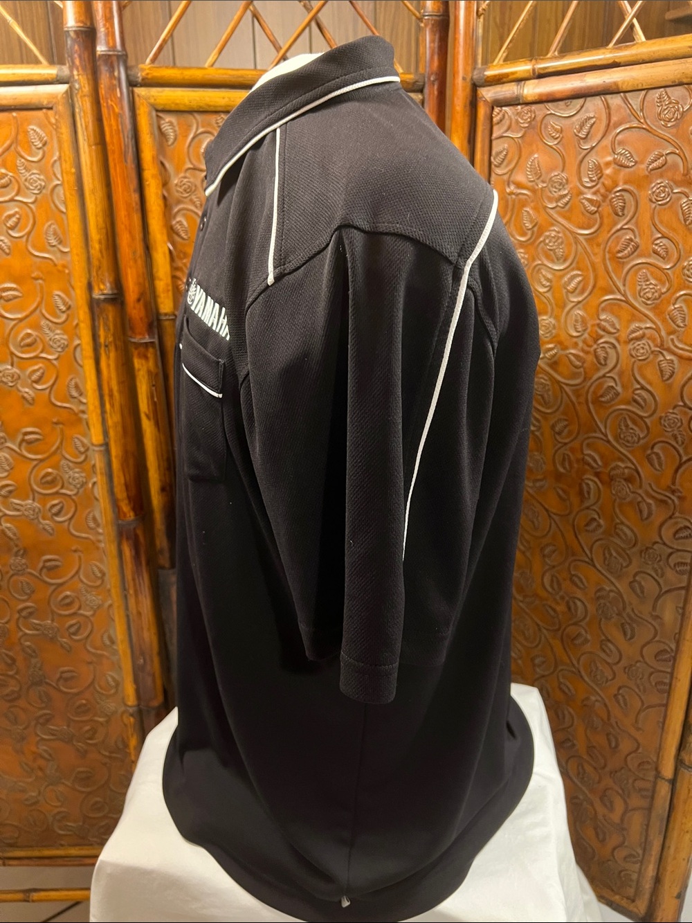 Yamaha Black Polo with White Piping and Chest Pocket - Picture 2 of 6
